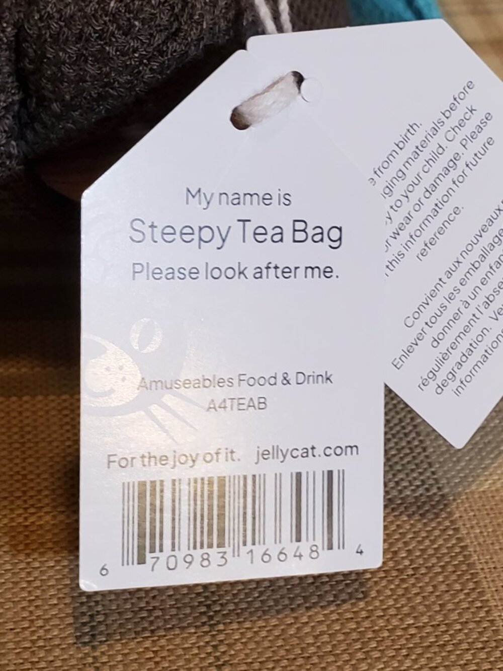 Jellycat AUTHENTIC Amuseables 'My Name is Steepy Tea Bag' Plush w/Dust Bag NWT - Picture 4 of 7